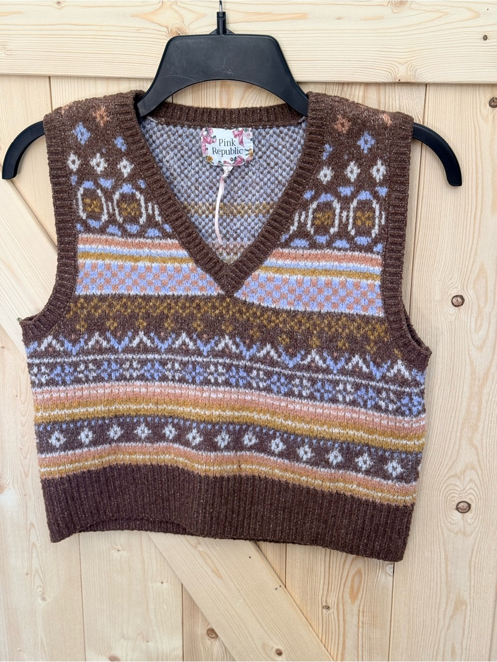 Pink Republic Brown Multicolor Fair Isle V-Neck Sweater Vest